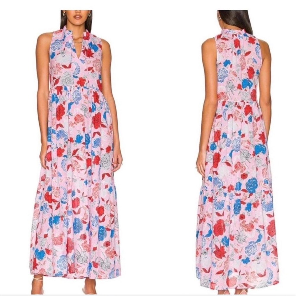 BB Dakota Steve Madden Tropic of the Day Pink Floral Cotton Tiered Maxi Dress M